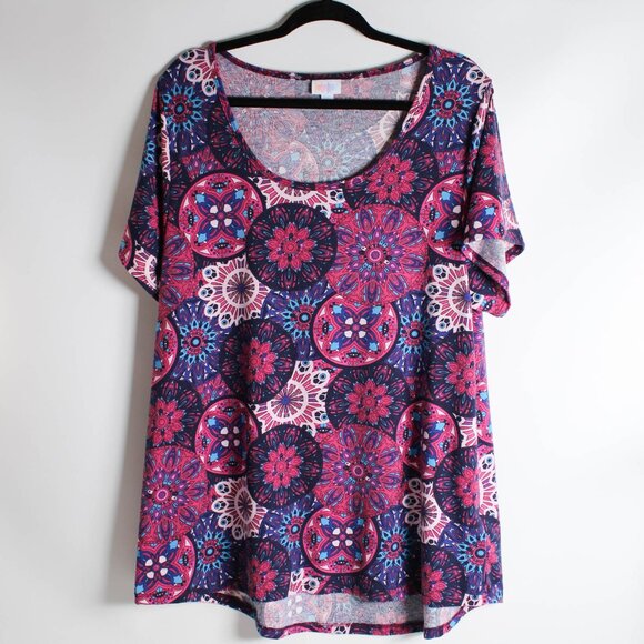 LuLaRoe Irma Tunic Top Pink Purple Blue Medallion Mandala Print - P2P 22" - Picture 1 of 6